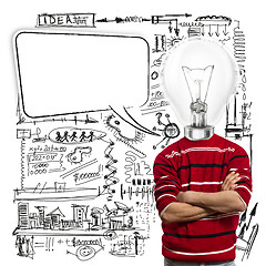 Image showing male in red and lamp-head with speech bubble