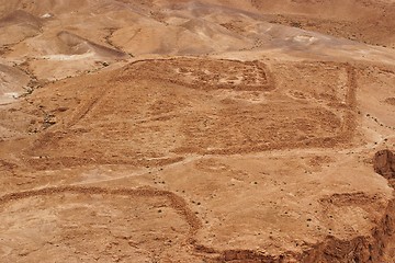 Image showing Excavations of ancient Roman camp near Masada fortress in the desert