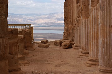 Image showing Ruins of ancient colonnade of King Herod's palace in Masada