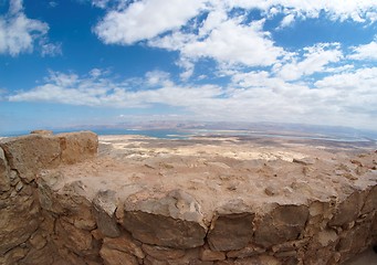 Image showing Desert landscape near the Dead Sea seen from Masada fortress