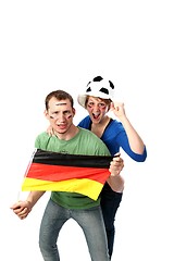 Image showing Soccer fans couple ISOLATED