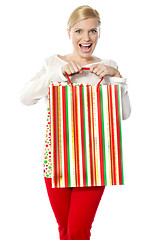 Image showing Happy shopping woman holding bag