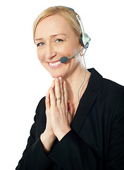 Image showing Senior call centre representative in action