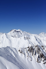 Image showing Winter mountains and blue sky. Caucasus Mountains, Georgia.