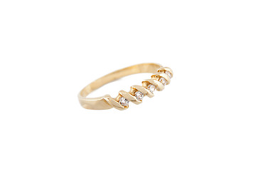 Image showing Gold ring with clear stones on white background 