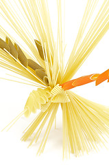 Image showing Bunch of spaghetti with color fusilli 