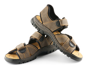 Image showing Brown man's Shoes Sandals with Velcro fastener 