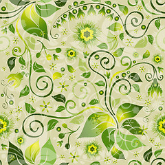 Image showing Seamless green floral pattern