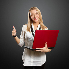 Image showing female with laptop shows well done