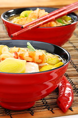 Image showing Fish soup with shrimp. Chinese cuisine.