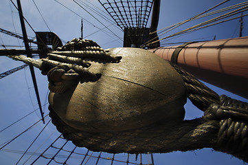 Image showing Pulley on tall ship