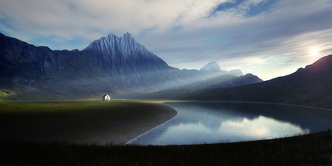 Image showing lonely house at the lake