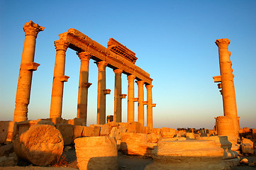 Image showing Relics of Palmyra in Syria at sunset