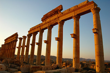 Image showing Relics of Palmyra in Syria at sunset