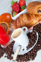 Image showing Coffee and croissant