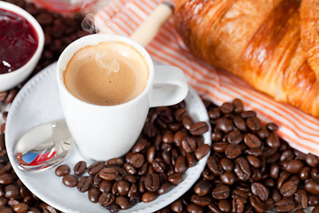 Image showing Coffee and croissant