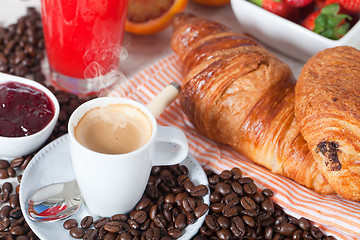 Image showing Coffee and croissant