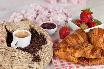 Image showing Coffee and croissant
