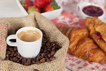 Image showing Coffee and croissant