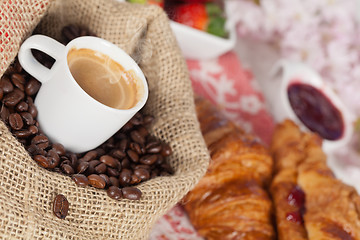 Image showing Coffee and croissant