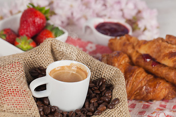 Image showing Coffee and croissant