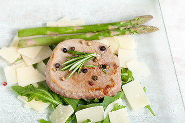 Image showing Delicious Beef on arugula salad and parmesan