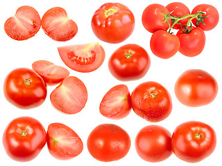 Image showing Slices and full ripe red fresh tomatoes