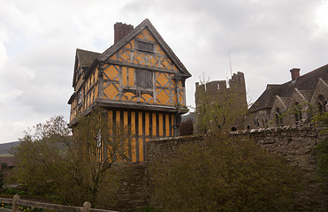 Image showing Stokesay Castle in Shropshire on cloudy day