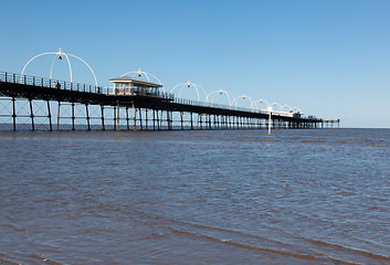 Image showing High tide at Southport pier in England