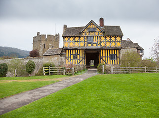 Image showing Stokesay Castle in Shropshire on cloudy day