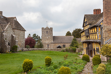 Image showing Stokesay Castle in Shropshire on cloudy day