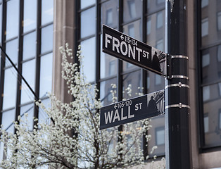 Image showing Junction of Wall St and Front St NYC