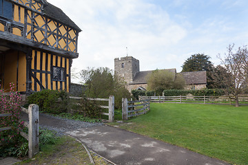 Image showing Stokesay Castle in Shropshire on cloudy day