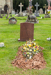 Image showing Freshly dug grave in cemetery