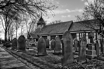 Image showing Black and white HDR Great Altcar church