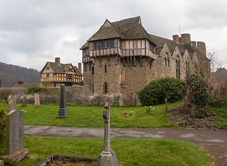 Image showing Stokesay Castle in Shropshire on cloudy day