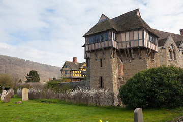 Image showing Stokesay Castle in Shropshire on cloudy day