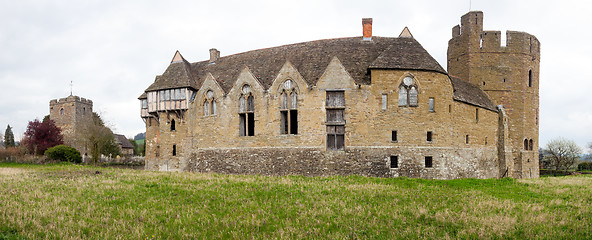 Image showing Stokesay Castle in Shropshire on cloudy day