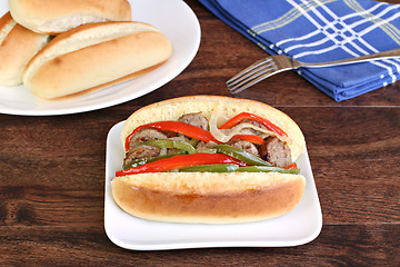 Image showing Sausage, Onion and Pepper Sub Sandwich