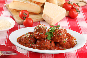 Image showing Italian meatballs in an oval dish.