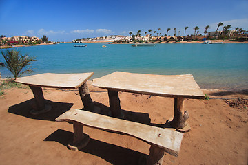 Image showing bench with a view over Mediterranean Sea
