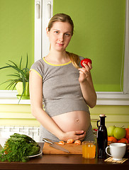 Image showing Pregnant Woman On Kitchen