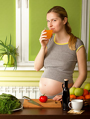 Image showing Pregnant Woman on Kitchen