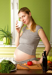 Image showing Pregnant Woman on Kitchen