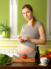 Image showing Pregnant Woman On Kitchen