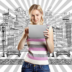 Image showing Businesswoman With Touch Pad