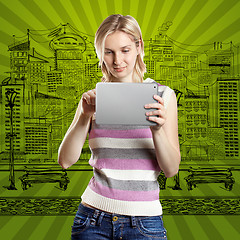 Image showing Businesswoman With Touch Pad