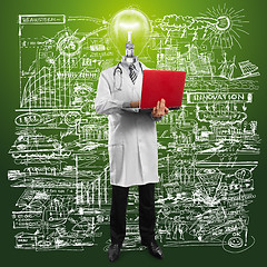 Image showing Lamp Head Doctor Man With Laptop