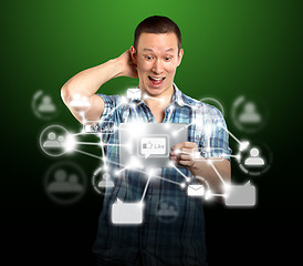 Image showing Man With I Pad in Social Network