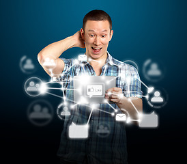 Image showing Man With I Pad in Social Network